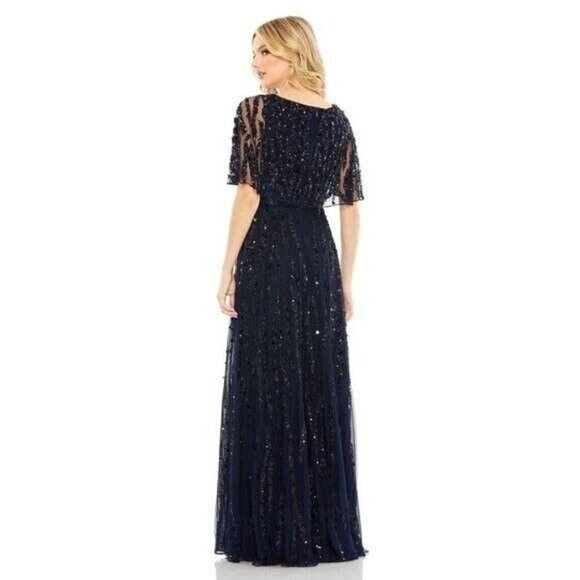 Mac Duggal size 18 Navy 93784 Sequined Beaded V-NECK Formal Cocktail Dress GOWN - Picture 2 of 14